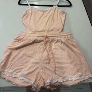 Peach Lace Trim Sleepwear Set